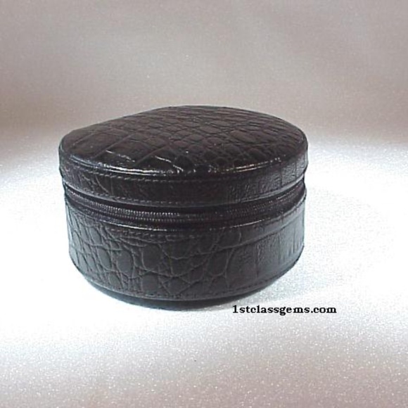 FINAL SALE PRICE Wolf Designs Round Zippered Jewelry Case in Black Croc Leather - Picture 1 of 5